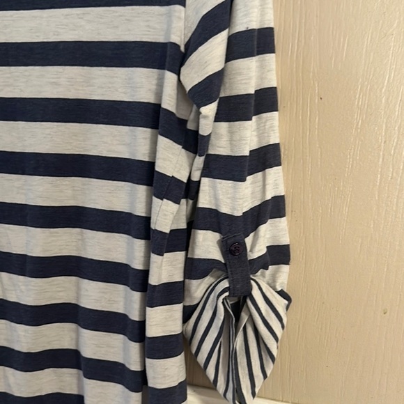Blue and White Striped 3/4 Sleeve Blouse - Picture 7 of 9